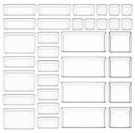 Clear Drawer Organizer Set – 25 Pieces