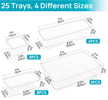 Clear Drawer Organizer Set – 25 Pieces